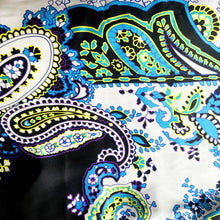 Load image into Gallery viewer, White, Black, Turquoise, Yellow, Purple Print Satin Pillowcase, Paisley Design.