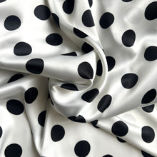 Load image into Gallery viewer, White, Large Black Polka Dots Satin Pillowcases. Washable, Dryer Safe.
