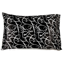 Load image into Gallery viewer, A black with white swirls modern satin pillowcase.