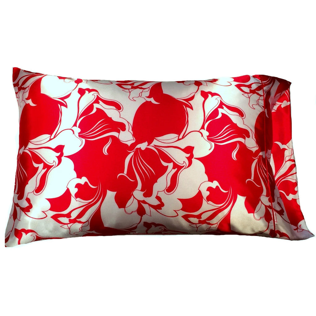Contemporary Boudoir Pillow. Beautiful Iris Satin Cover Red and White
