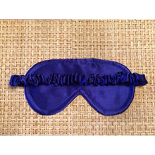 Load image into Gallery viewer, The picture showing the back of a royal blue satin sleep eye mask. The elastic strap is covered in royal blue satin.
