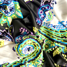 Load image into Gallery viewer, White, Black, Turquoise, Yellow, Purple Print Satin Pillowcase, Paisley Design.
