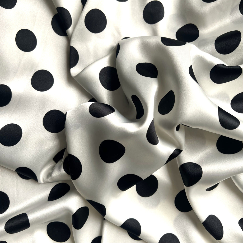 White, Large Black Polka Dots Satin Pillowcases. Washable, Dryer Safe.