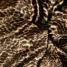Load image into Gallery viewer, A beautiful leopard print in gold, brown and black. The satin material is swirled.
