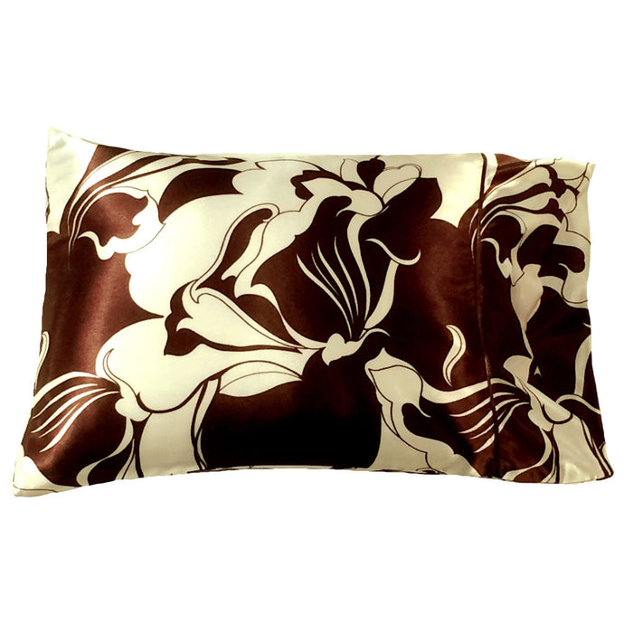 An accent pillow with a brown and white floral design cover. The pillow measures 12