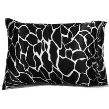 Load image into Gallery viewer, A black and white giraffe pattern satin pillowcase.
