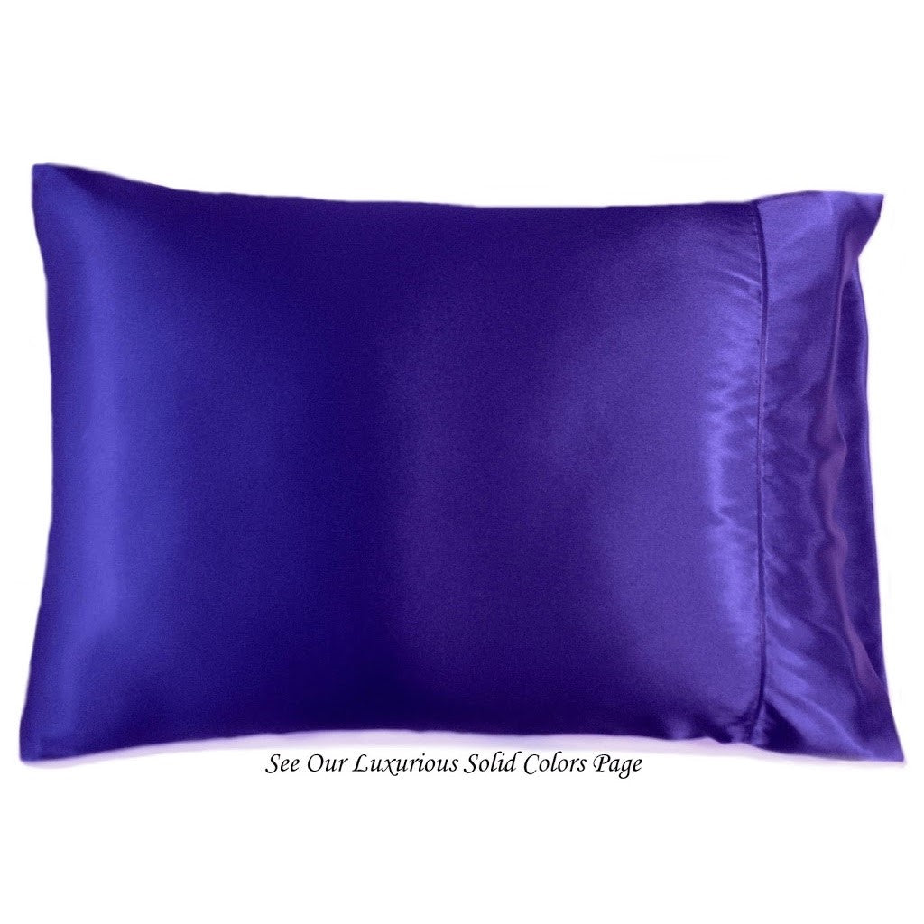 A solid color blue satin pillowcase.