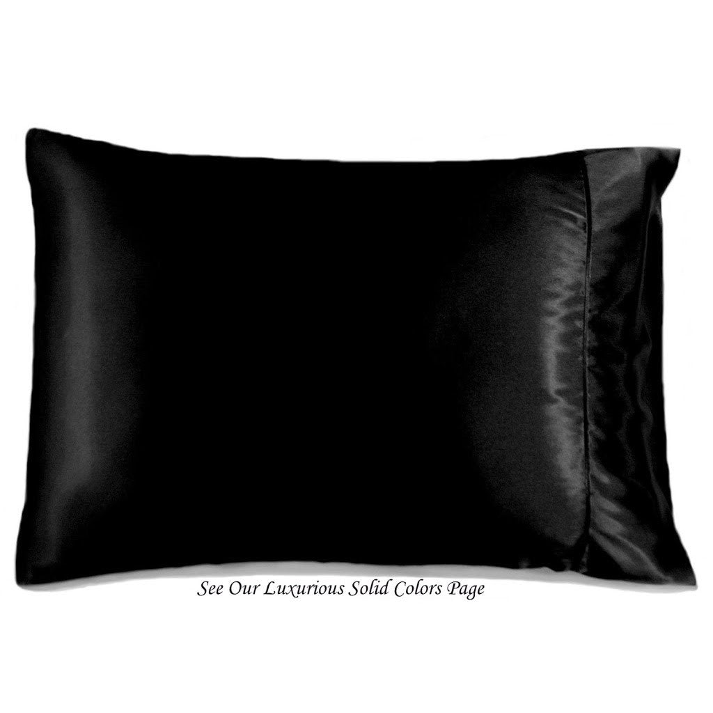 A solid color black satin pillowcase.