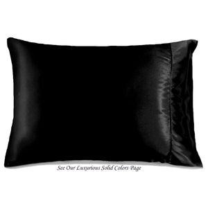 A decorative pillow with a solid black satin cover. The pillow measures 12" x 16".